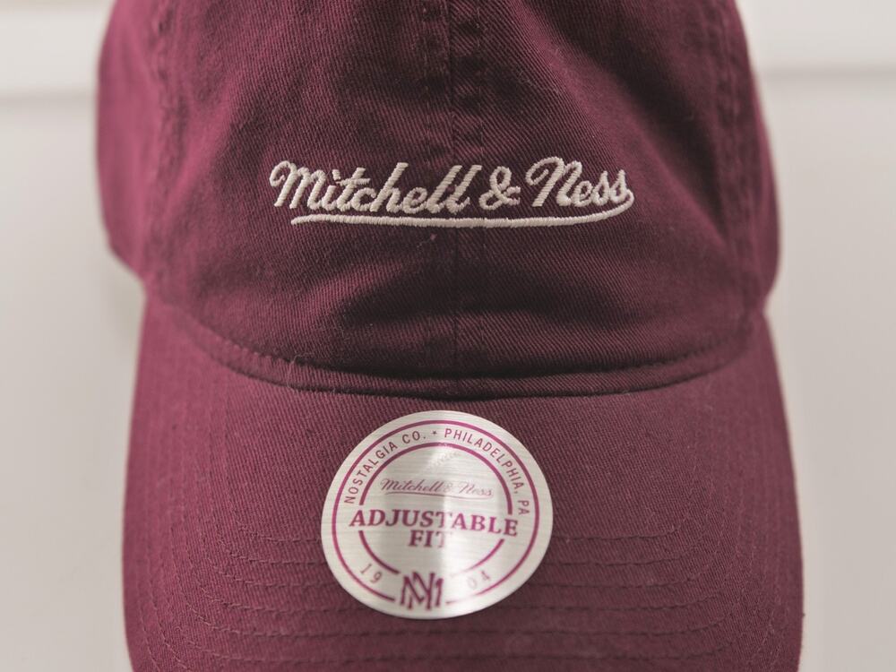 Mitchell & Ness Maroon Burgundy Script Logo Strapback Dad Hat Adjustable